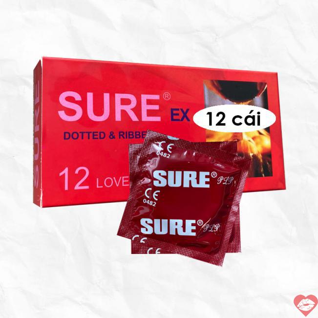 Địa chỉ bán Bao cao su Sure Đỏ - Trơn mịn - Hộp 12 cái hàng xách tay 
