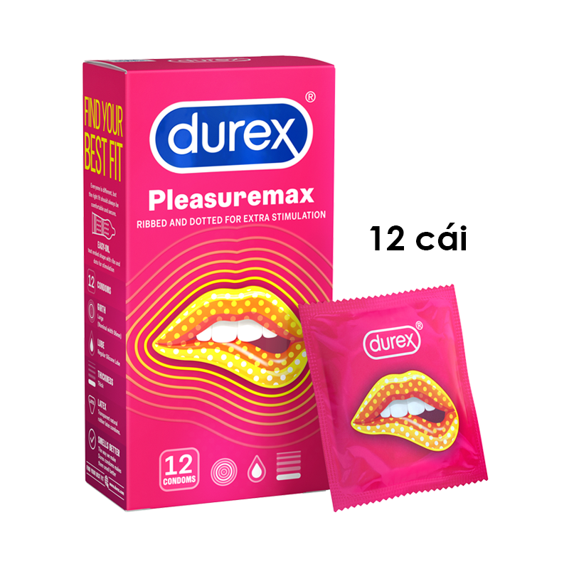 Bao cao su Durex Pleasuremax gân gai - Hộp 12 cái