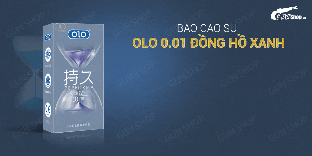 Bao cao su OLO 0.01 Đồng Hồ Xanh kéo dài hương vani hộp 10