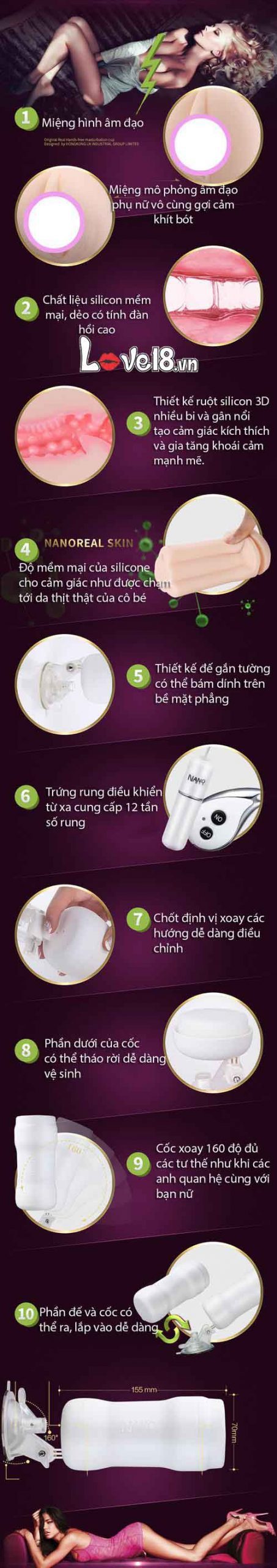 Âm Đạo Giả Nano Original AD55 Gắn Tường Rung Siêu Thật