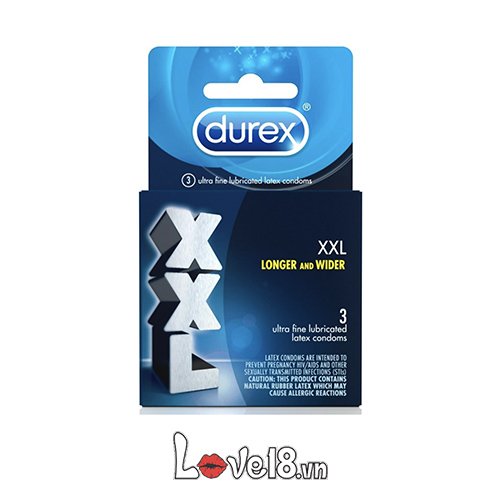 Bao cao su Durex XXL size lớn 3 cái an toàn chống dị ứng