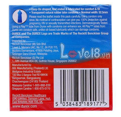 Bao Cao Su Durex Love Mỏng Bôi Trơn Kéo Dài Chống Tuột