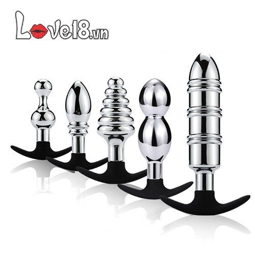 Bộ 5 phích cắm hậu môn kim loại silicone cao cấp, an toàn
