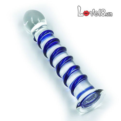 Dương vật giả thủy tinh xanh gân xoắn cao cấp kích thích cực đã