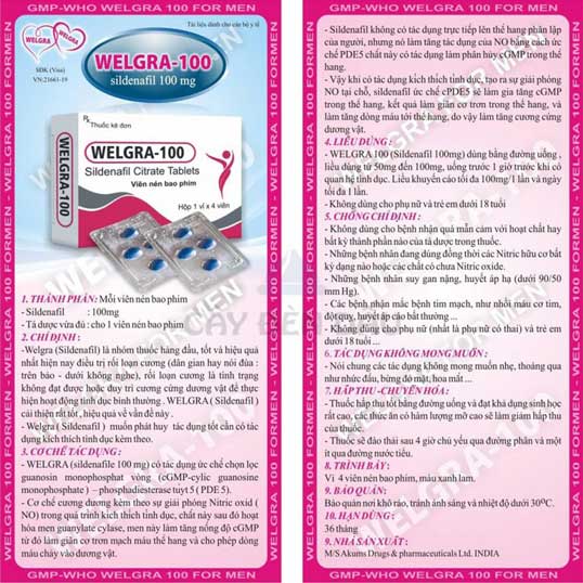 Welgra 100mg Ấn Độ tăng cường sinh lý nam hiệu quả mạnh mẽ