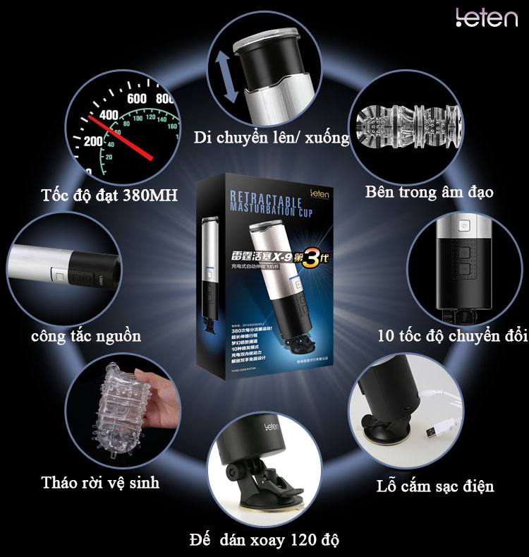Máy thủ dâm tự động Leten X9 Telecopic  – Gắn tường