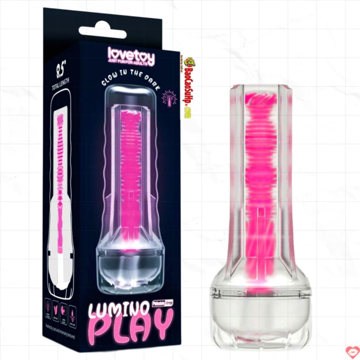 Cốc thủ dâm Lovetoy USA trong suốt Hồng phát sáng siêu mềm 