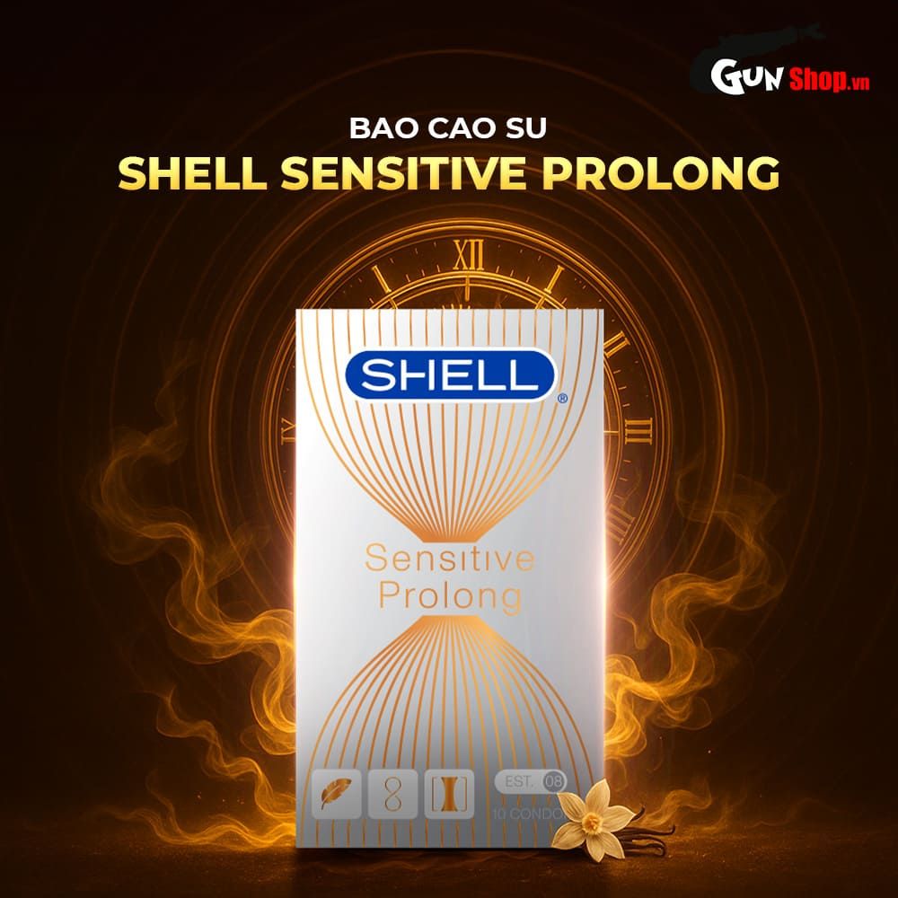 Bao cao su Shell Sensitive Prolong - Siêu mỏng 0.03mm kéo dài thời gian - Hộp 10 cái