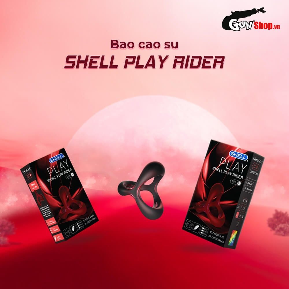 Bao cao su Shell Play Rider 6 tính năng - Hộp 10 cái + 1 vòng đeo kéo dài thời