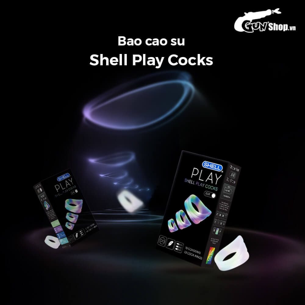 Bao cao su Shell Play Cocks 6 tính năng - Hộp 10 cái + 3 vòng đeo kéo dài thời