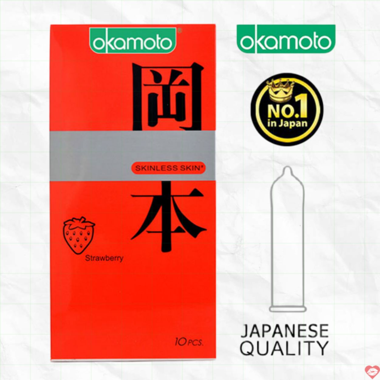Okamoto Strawberry hương dâu hộp 10 cái siêu mỏng an toàn 