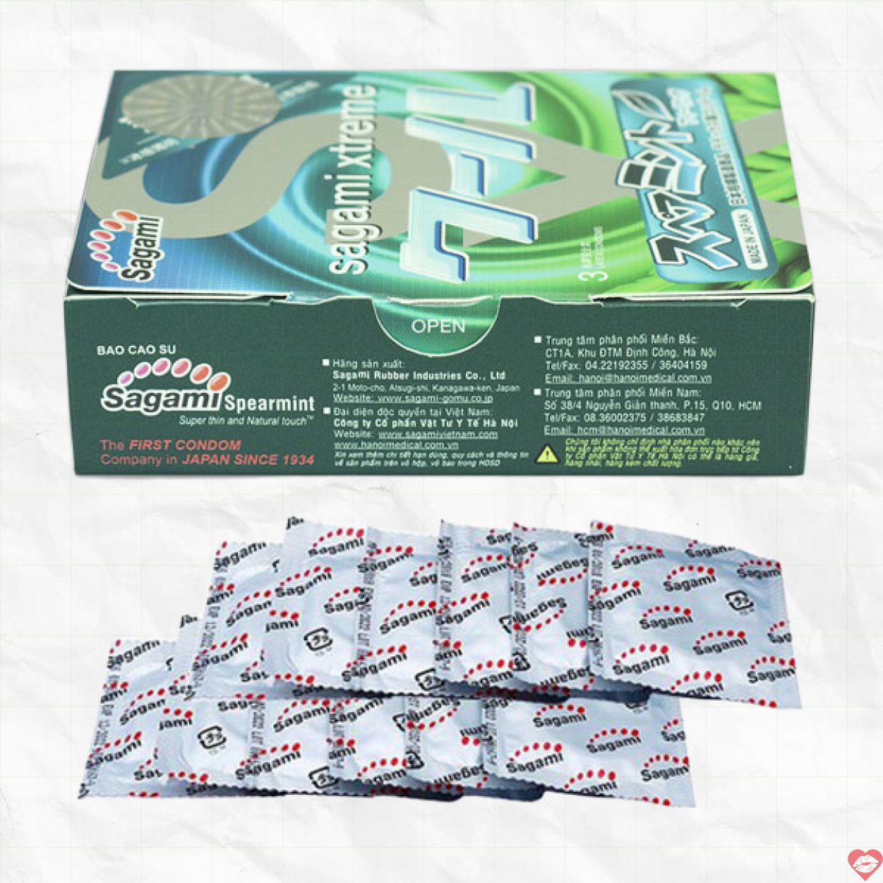 Bao cao su Sagami Xtreme bạc hà 10 chiếc Chống tuột, mát lạnh 