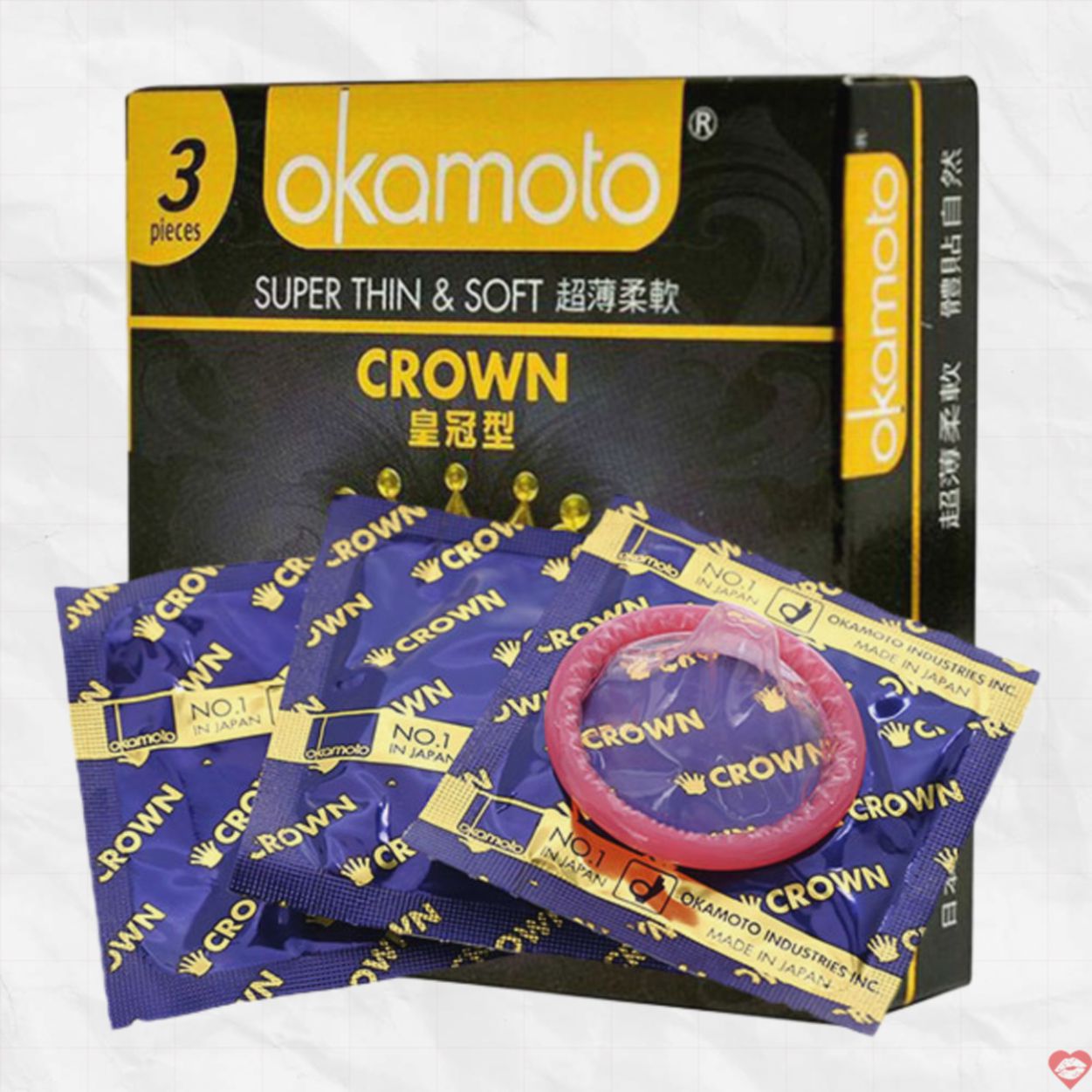 Okamoto Crown 3 chiếc siêu mỏng an toàn tăng khoái cảm 