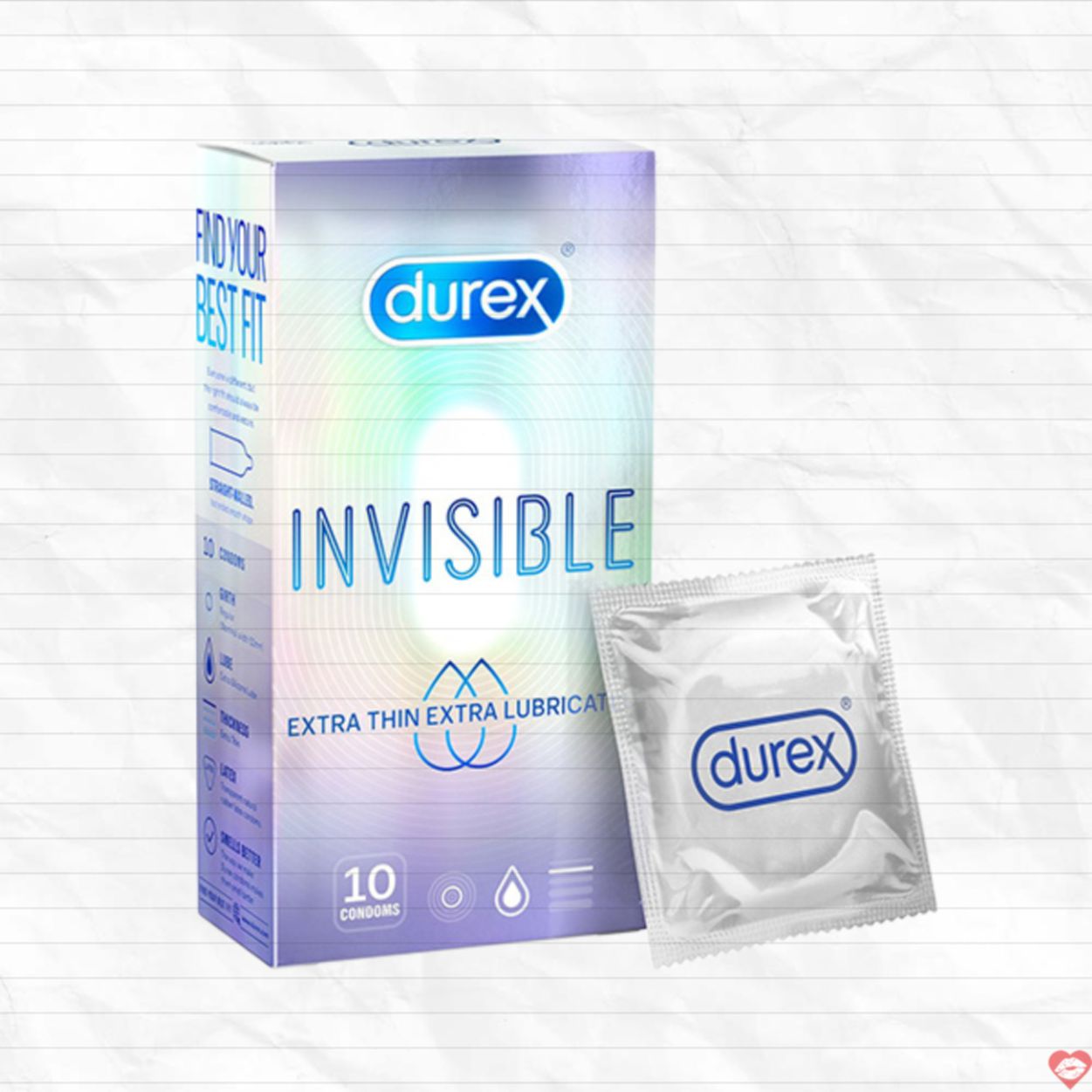 Durex Invisible mỏng nhẹ 10 chiếc tăng gel bôi trơn siêu mượt 