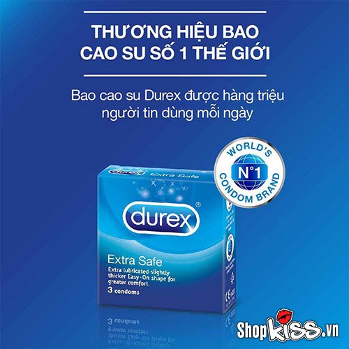 Bao cao su Durex Extra Safe – Nhiều chất nhờn – Hộp 3 cái