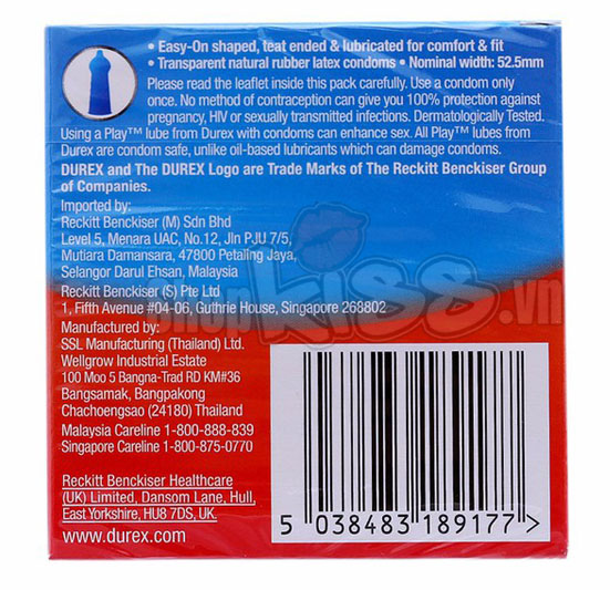 Bao cao su Durex Love kéo dài thời gian  – Hộp 3 cái