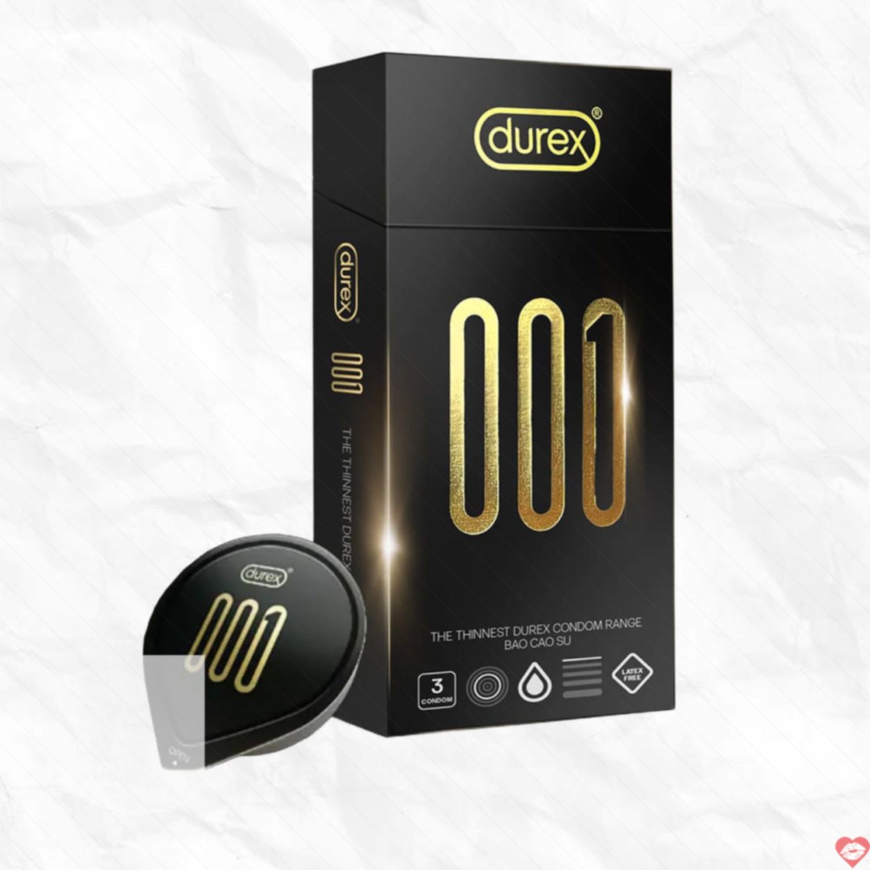 Bao cao su Durex 0.01 siêu mỏng 55mm size lớn combo 3 cái 