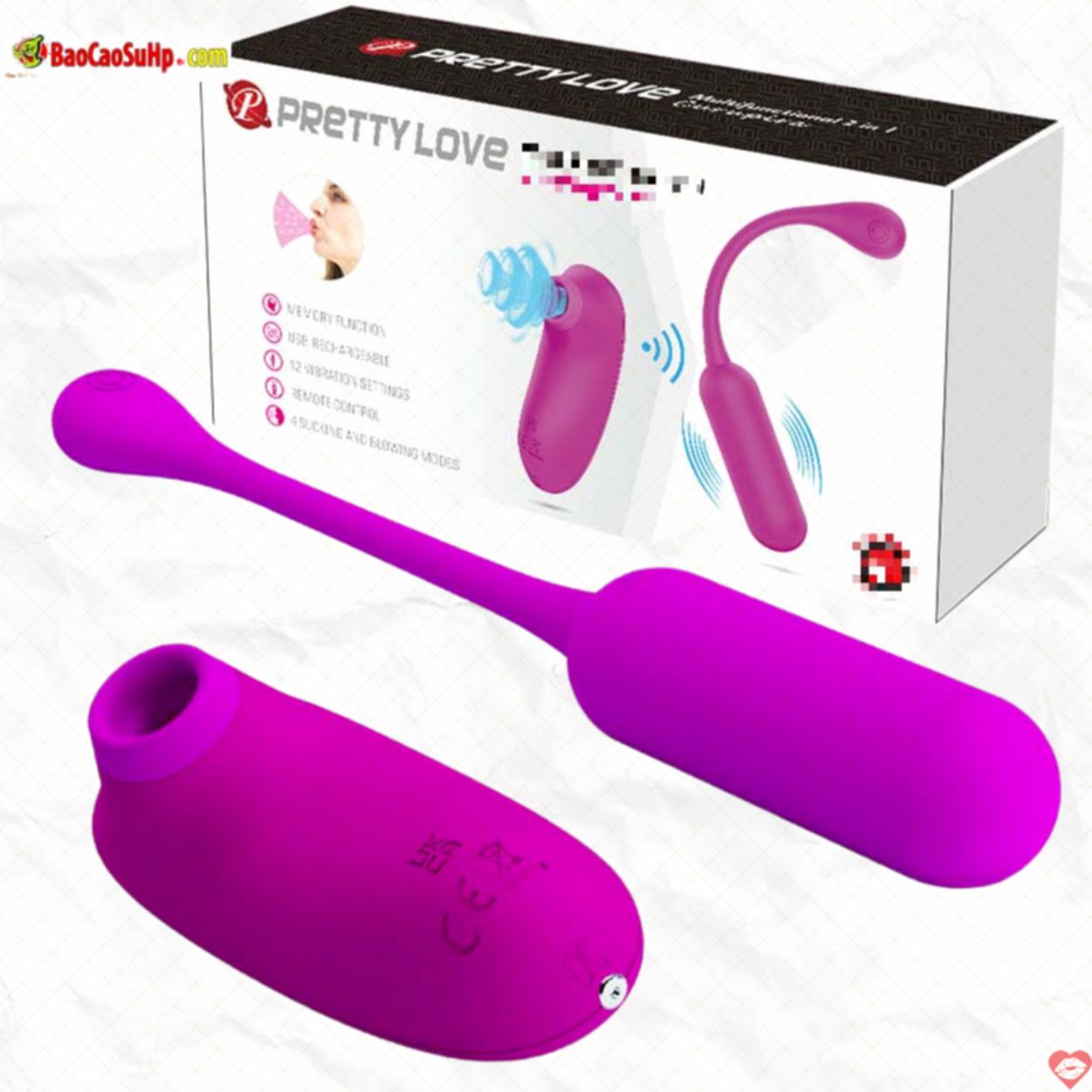 Bộ trứng rung đôi Prettylove Curupira hút thổi kích thích mạnh 