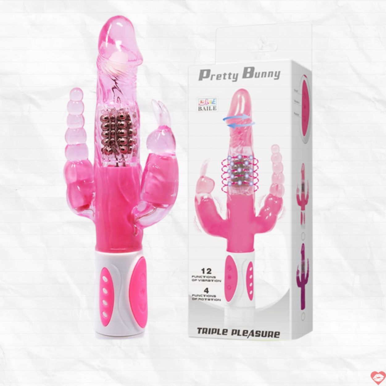 Dương Vật Giả 3 Nhánh Rung Thụt Sâu Kích Thích Baile Pretty Bunny 
