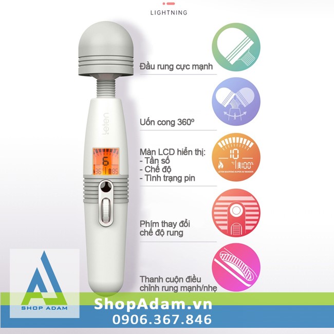 Chày massage điểm G có sưởi ấm màn hình LCD Leten Lightning AV