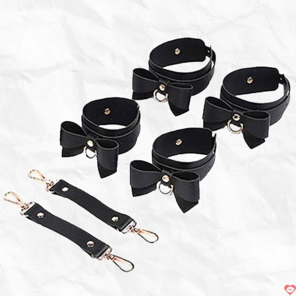 Bộ dụng cụ bạo dâm 5 món màu đen đính nơ