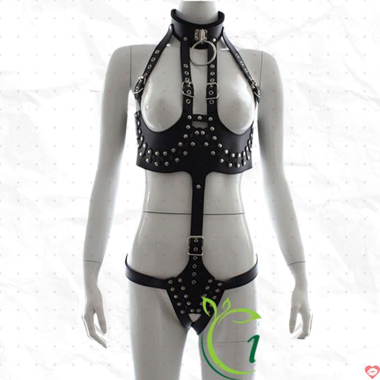 Đồ chơi bạo dâm set đồ bikini BDSM hở ngực âm đạo xích cổ